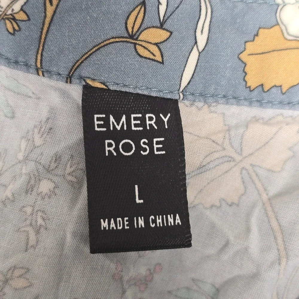 Emery Rose Blue Floral Tiered Maxi Dress Women L V-Neck Boho Cottagecore Peasant